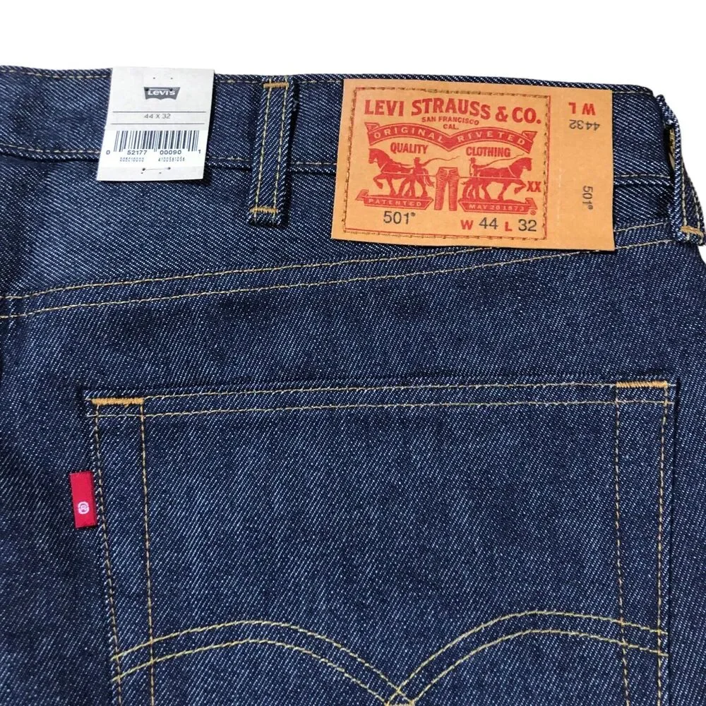 NEW Levi's 501 Original Shrink to Fit Jeans Blue Button‎ Fly Straight Mens 44x32